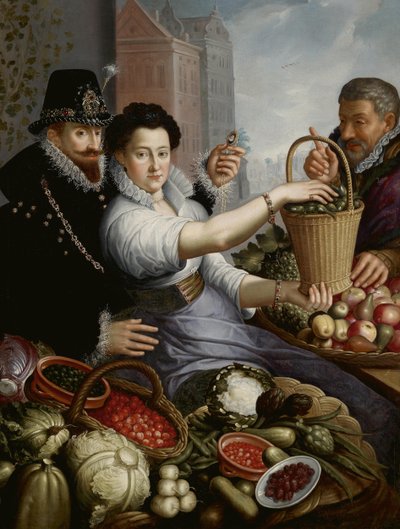 Portrait of an Aristocratic Couple in Marketender Pose by Jan Baptist Saive